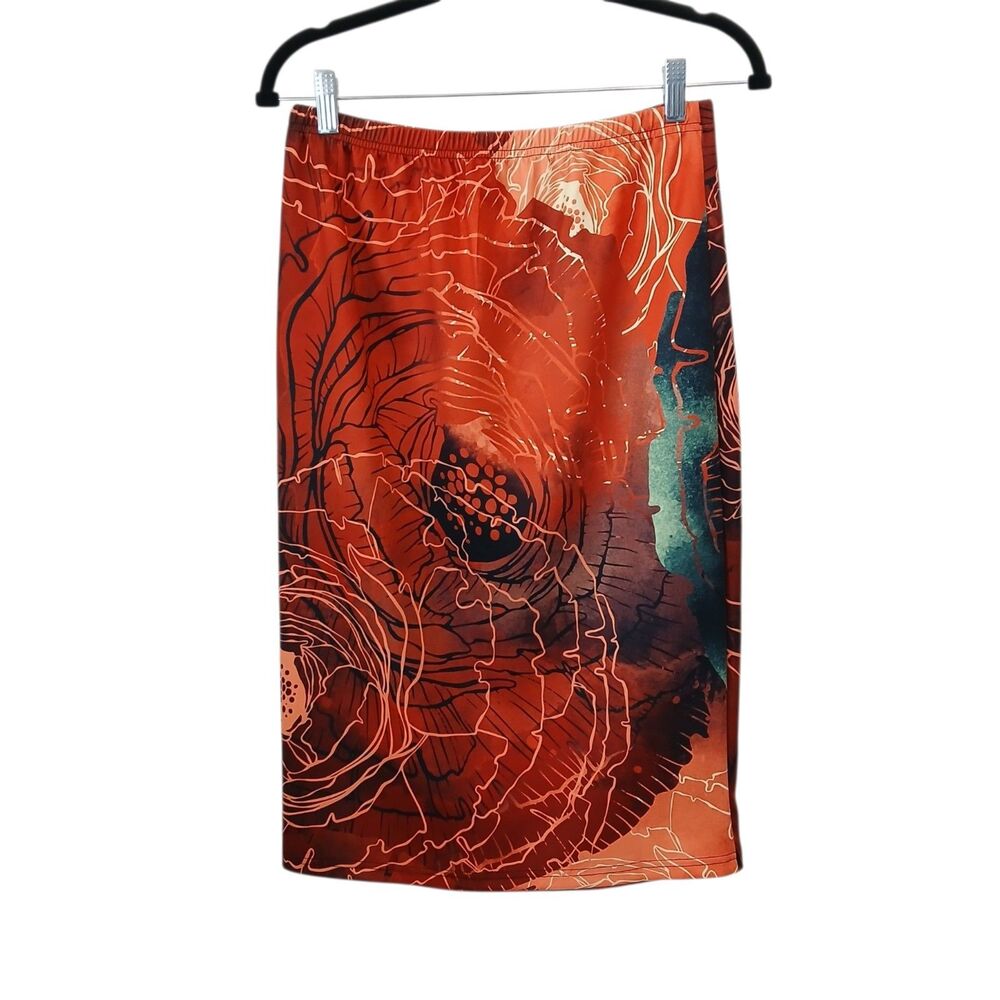 Nuggles Colorful Abstract Stretch Skirt Size Small Pull On No Slit Bright Travel